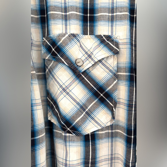 Old Navy Men's Size XL Button Down Long Sleeve Blue White Western Pearl Snaps - Picture 5 of 12